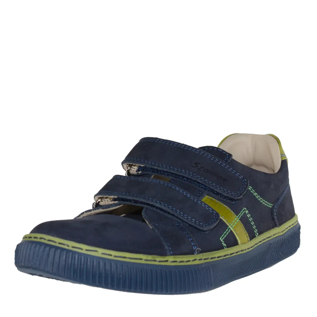 Szamos Kid Boy Sneakers In Dark Blue And Neon Green Color With Double Velcro Strap - Made In Europe