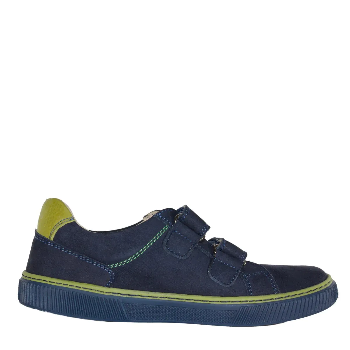 Szamos Kid Boy Sneakers In Dark Blue And Neon Green Color With Double Velcro Strap - Made In Europe