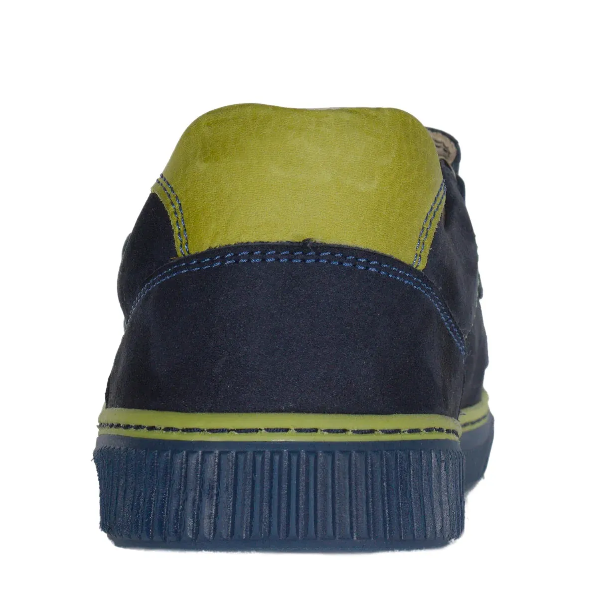 Szamos Kid Boy Sneakers In Dark Blue And Neon Green Color With Double Velcro Strap - Made In Europe