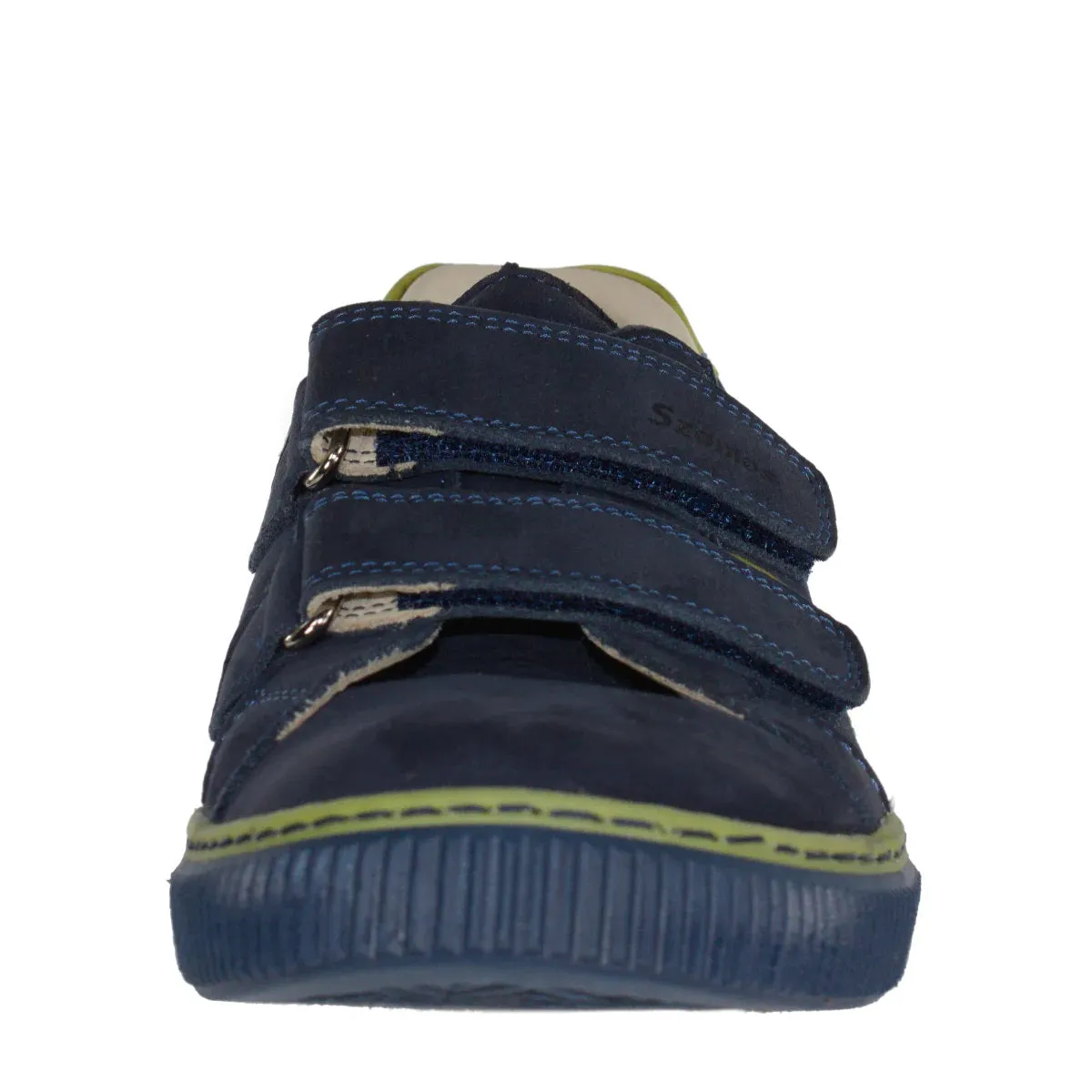 Szamos Kid Boy Sneakers In Dark Blue And Neon Green Color With Double Velcro Strap - Made In Europe