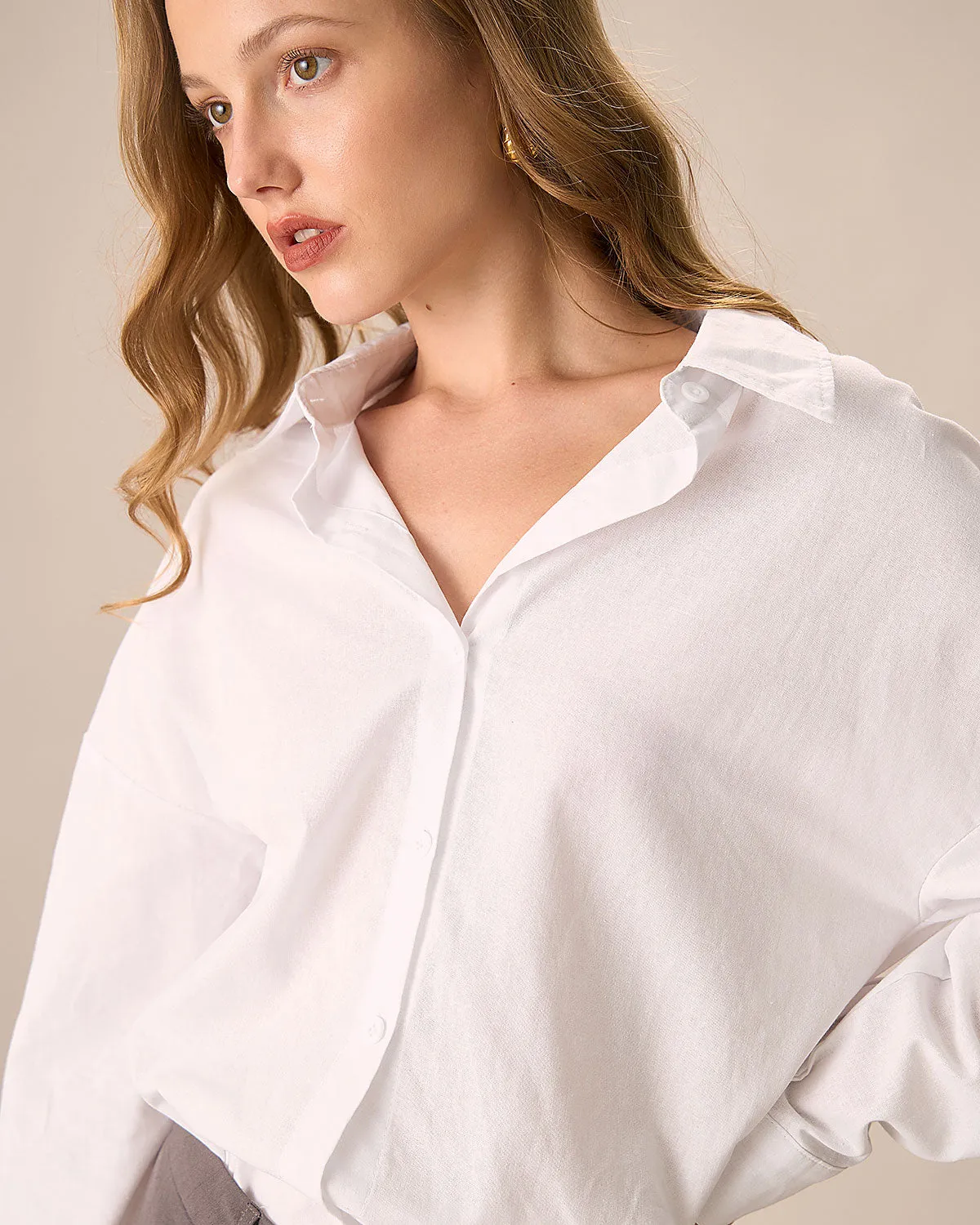 Women's White Lapel Long Sleeve Shirt